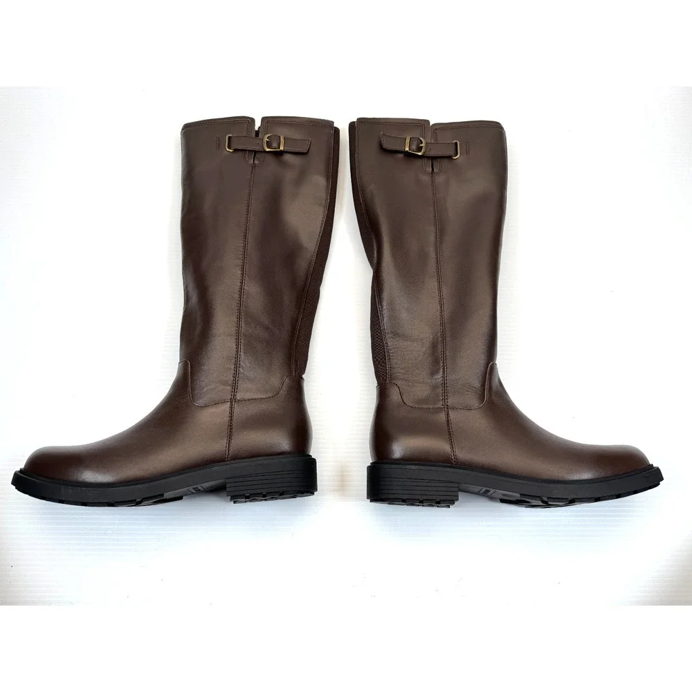 Land's End Knee-High Leather Riding Boot Women 7.5 NWOB $280 Zip Closure Elastic
